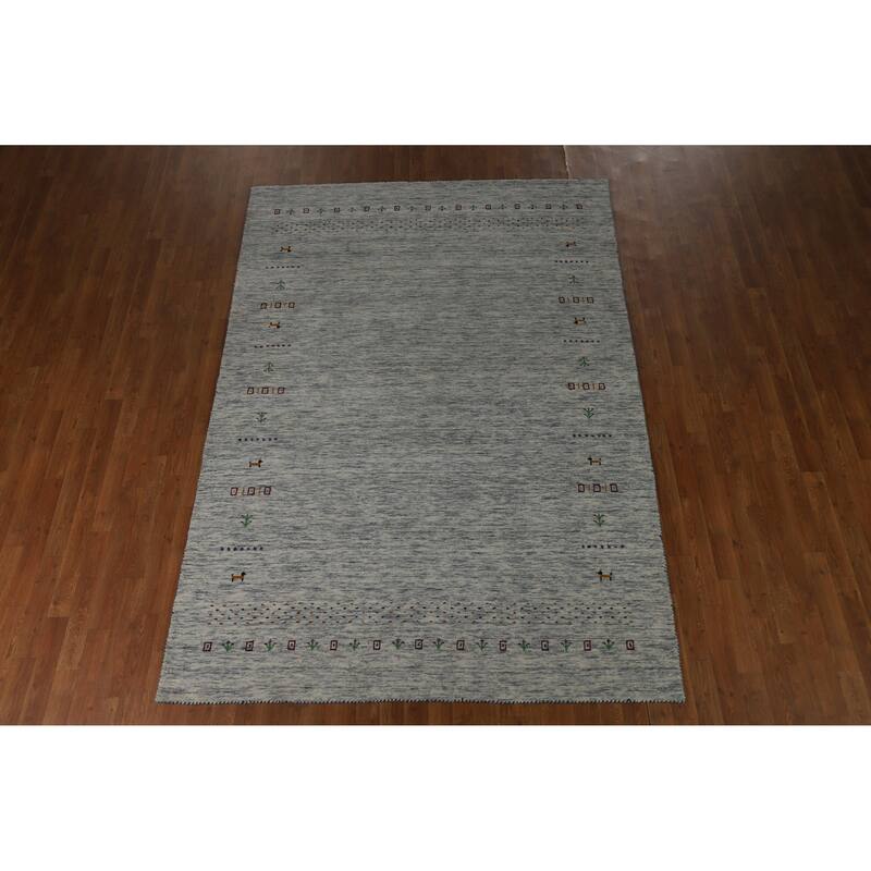 Hand Knotted Oriental 100% Wool Carpet Tribal Tribal Greys & Charcoal Gabbeh Area Rug - 8' 10'' X 6' 1''