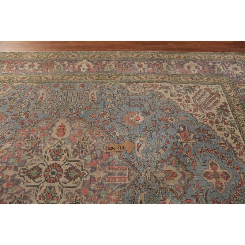 Light Blue Tabriz Persian Area Rug Hand-Knotted Floral Wool Carpet - 8'1"x 11'5"