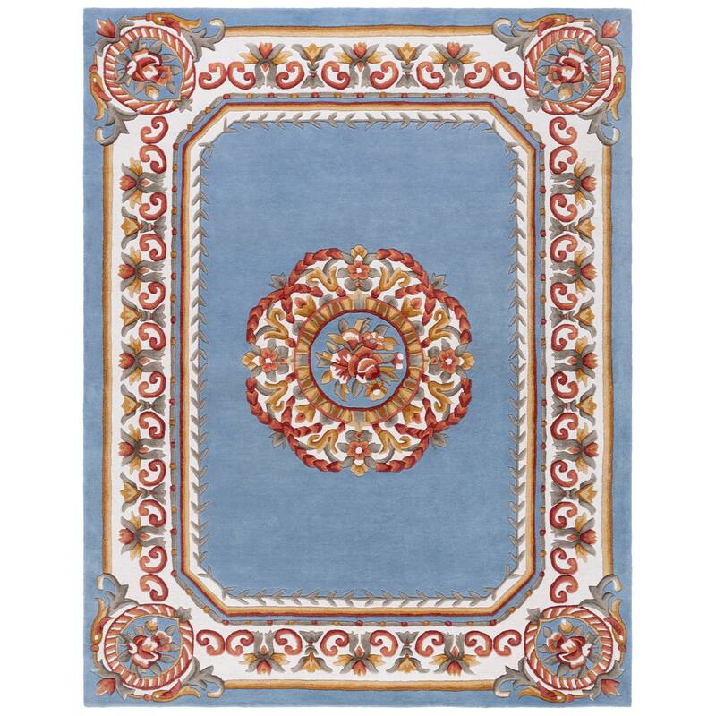 SAFAVIEH, Handmade Naples Cathelyne Traditional Wool Rug - 8' x 10' - Light Blue/Ivory