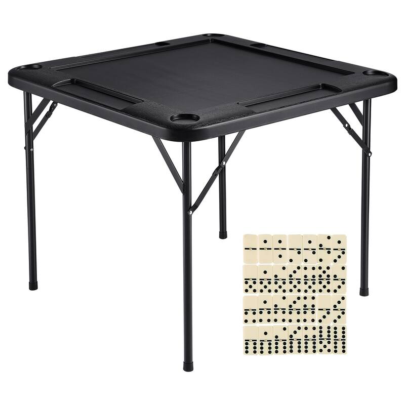 Mahjong Table Portable Domino Game Table with 1 Set of Dominoes for Mahjong Poke Puzzles - Black