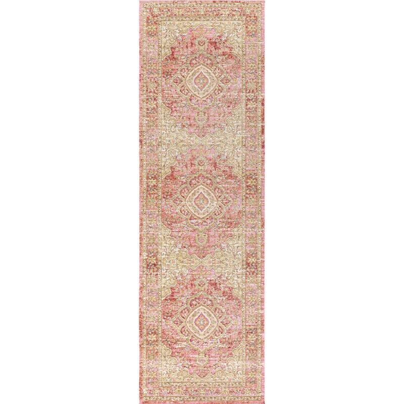 JONATHAN Y Lila Floral Medallion Area Rug - 2 X 8 - Deep Rose/Ivory