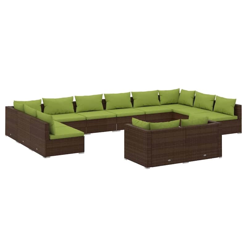 vidaXL Patio Lounge Set with Cushions Brown Poly Rattan - 27.6" x 27.6" x 24" - 27.6" x 27.6" x 24"