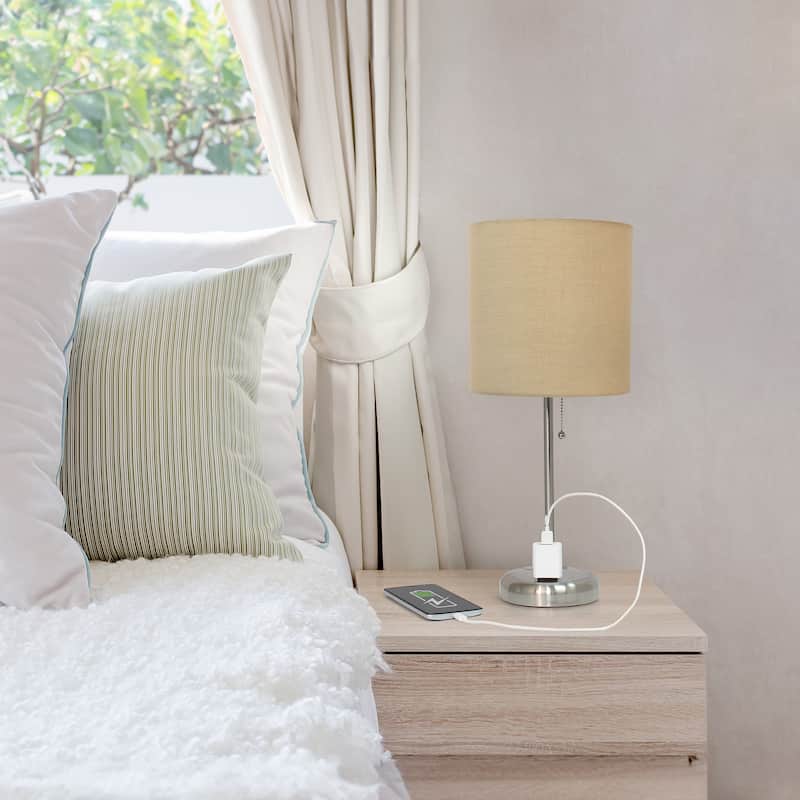 19.5" Modern Table Lamp with USB Charging Port and Fabric Shade for Home Office or Bedroom