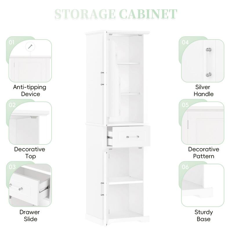 Bathroom Storage Cabinet Set of 2, Freestanding Storage Pantry with Adjustable Shelf & Racks