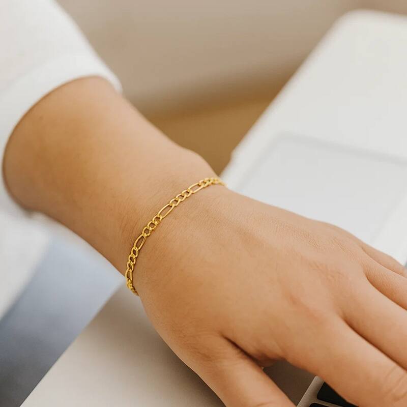 MayaMila 2.8mm 14k Yellow Gold Solid Figaro Bracelet