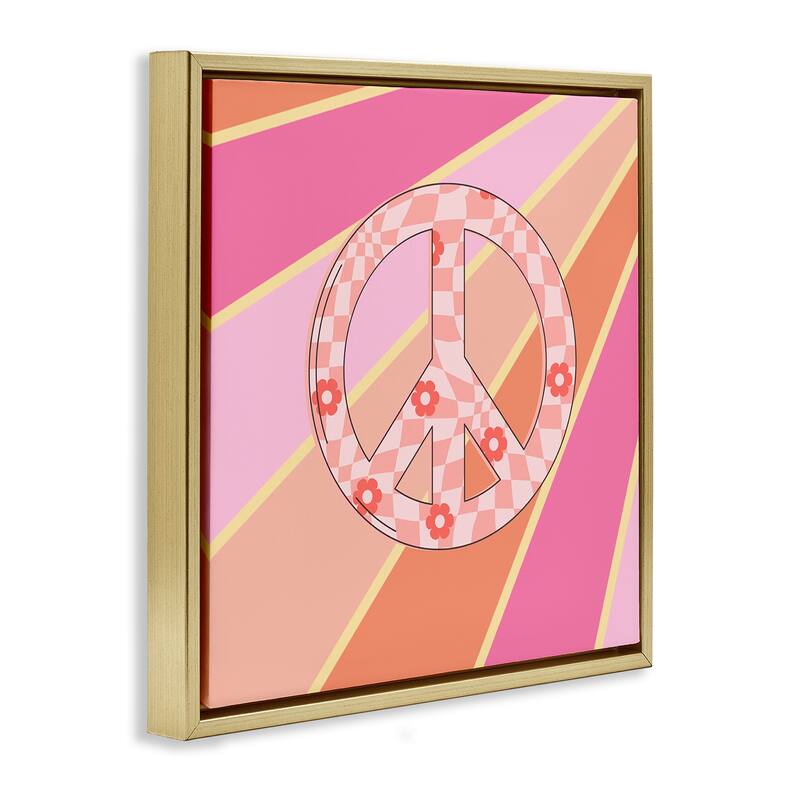 Stupell Beaming Floral Peace Symbol Framed Floater Canvas Wall Art Design By Jesse Keith