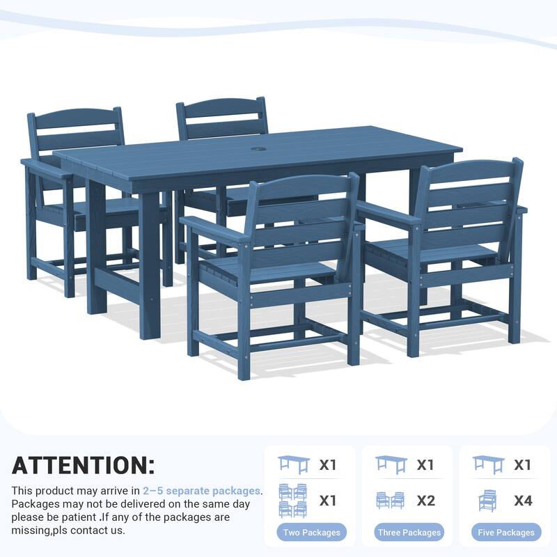 5-Piece HDPE Outdoor Dining Table Sets with Umbrella Hole - 1-Table 4-Chairs