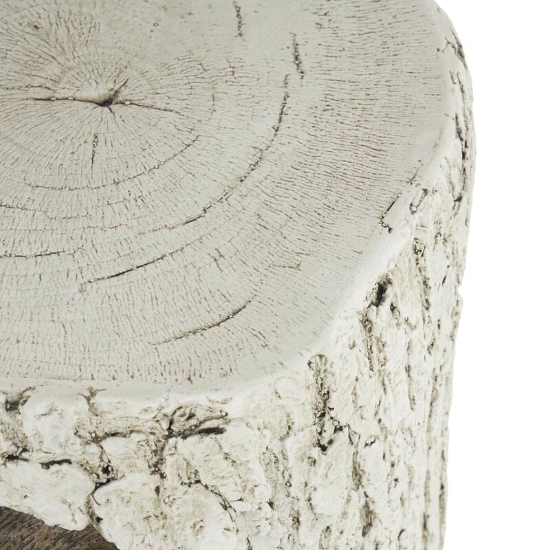 White Magnesium Oxide Tree Trunk Owl Garden Stool with Brown Accents