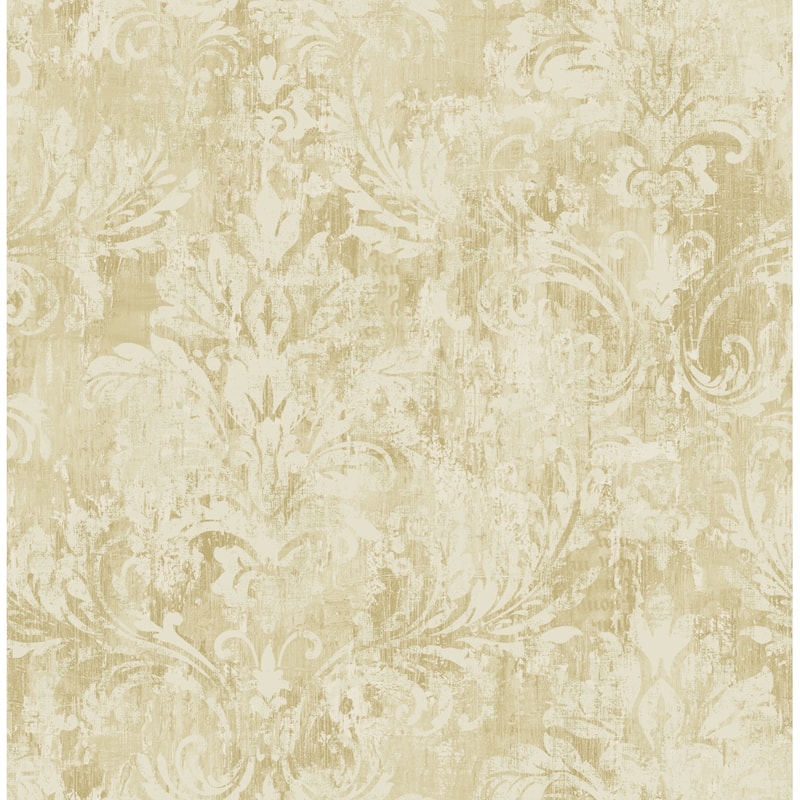 Seabrook Designs Renata Distressed Damask Unpasted Wallpaper - 20.5 in. W x 33 ft. L - Metallic Brown