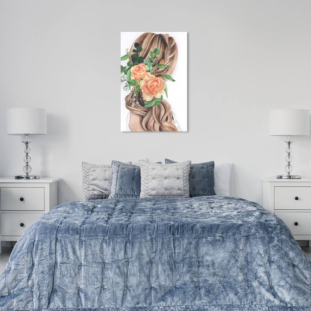 Wynwood Studio Fashion and Glam Her braids Orange and Pastel Orange Traditional Wall Art Canvas Print