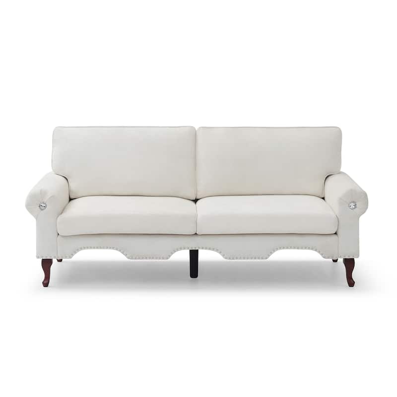 80" Linen 3-Seater Sofa with Crystal Button Accents
