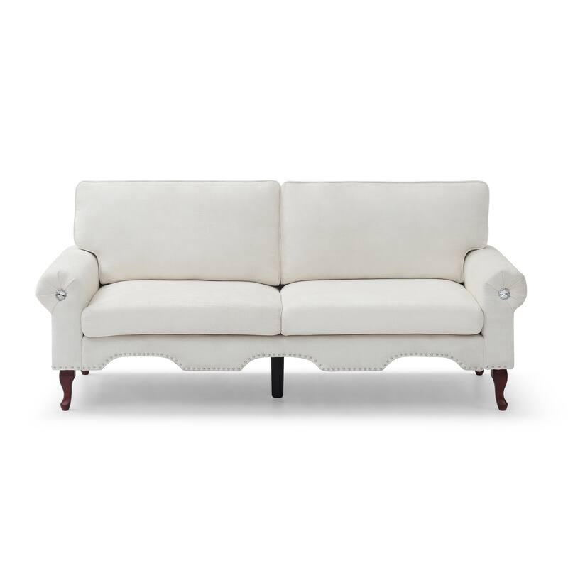 80-Inch Modern Linen 3 seat Sofa with Wooden Legs & Crystal button and Copper Nail, Tufted Backrest, for Living Room