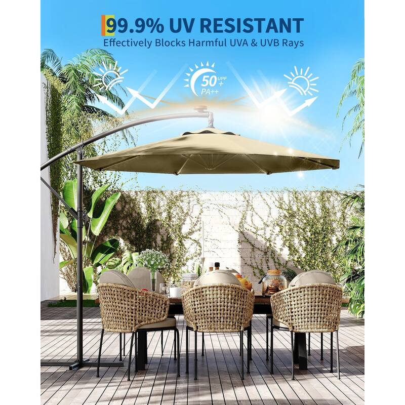 Coromose 10FT Hanging Cantilever Umbrella, 8 Ribs, 360 Rotating Base