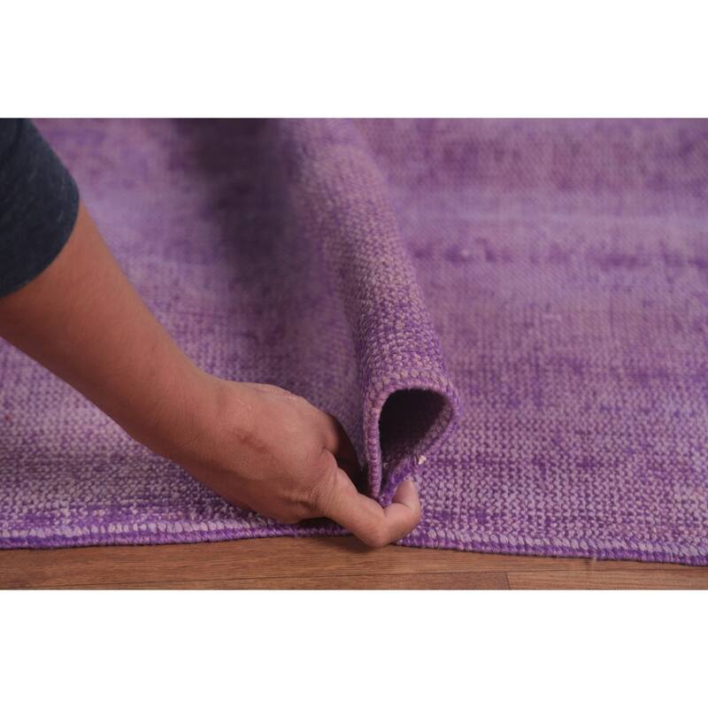 Purple Anatolian Turkish Vintage Area Rug Hand-Knotted Wool Carpet - 7'4" x 11'1"