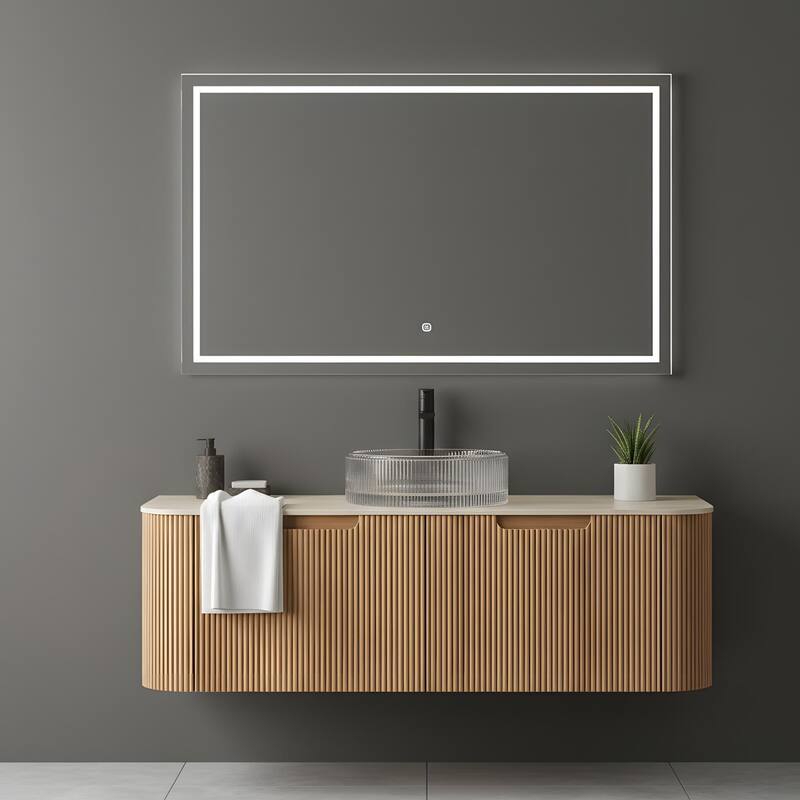 Floating Bathroom Vanity with Transparent Round Glass Basin