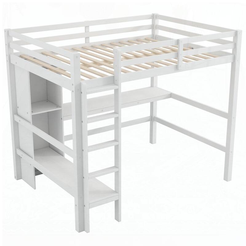 Loft Bed with Multifunction Shelves and Under-bed Desk