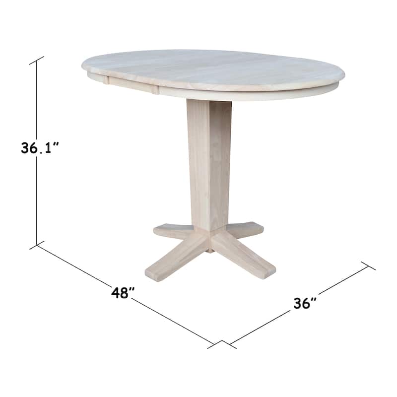 36 in. Round Top Pedestal Counter Height Dining Table with 12 in Leaf