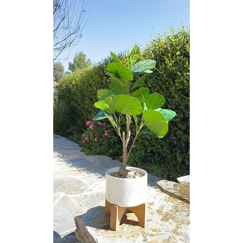 Mid-Century 7" Mountain Ceramic Planter on Wood Stand