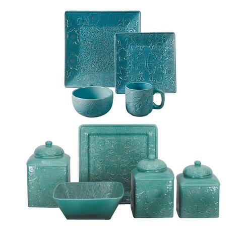 HiEnd Accents Savannah Turquoise 21 PC Western Dinnerware and Canister Set