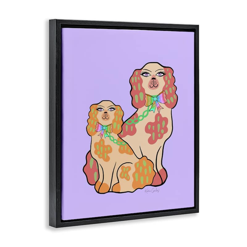 Stupell Funky Dogs on Purple Framed Floater Canvas Wall Art Design By Katie Conley