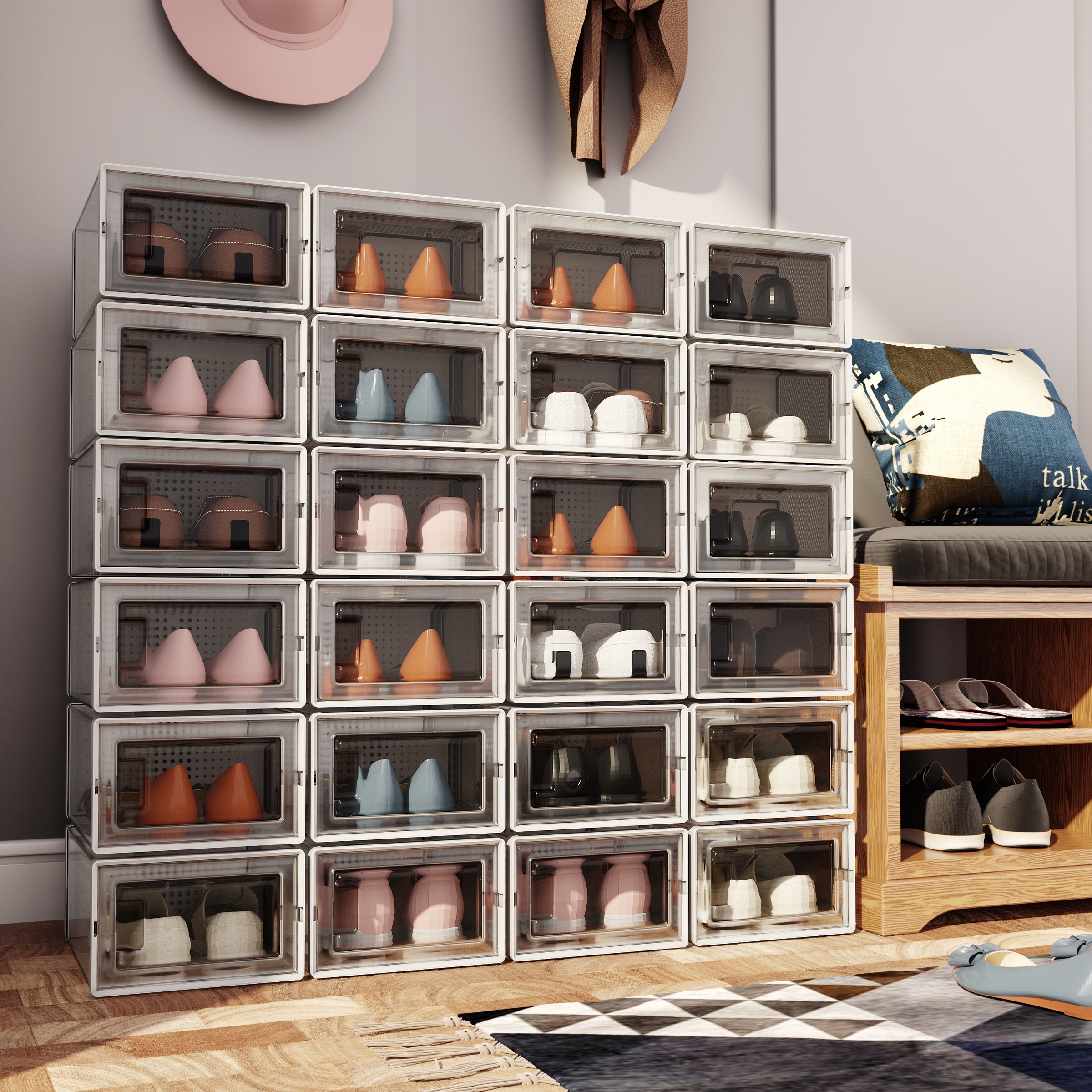 18 Pack Stackable Shoe Storage Boxes Foldable Plastic Shoe Organizer - On  Sale - Bed Bath & Beyond - 33951823
