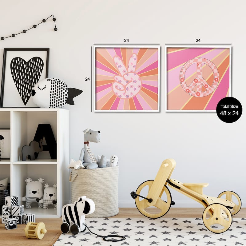 Stupell Groovy Peace Symbols on Stripes Framed Giclee Art Design By Jesse Keith (Set of 2)