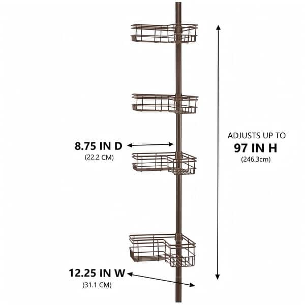 dimension image slide 5 of 6, Utopia Alley Tension Pole Shower Caddy Corner Organizer, Adjustable with 4 Removable Baskets, 60 to 97 Inch