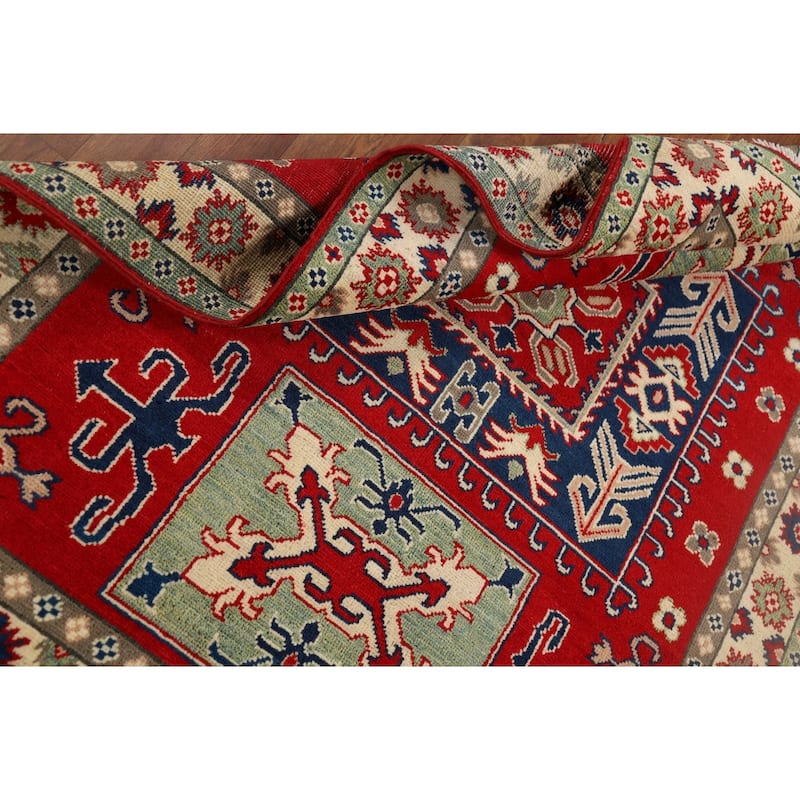 Red Kazak Accent Rug Handmade Traditional Bedroom Wool Carpet - 4'0" x 5'8"