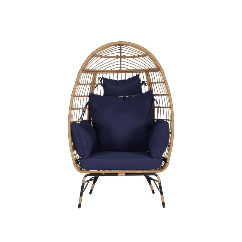 GDFStudio- Serena Oversized Wicker Egg Chair with Cushion and Pillow for Porch, Backyard, or Balcony