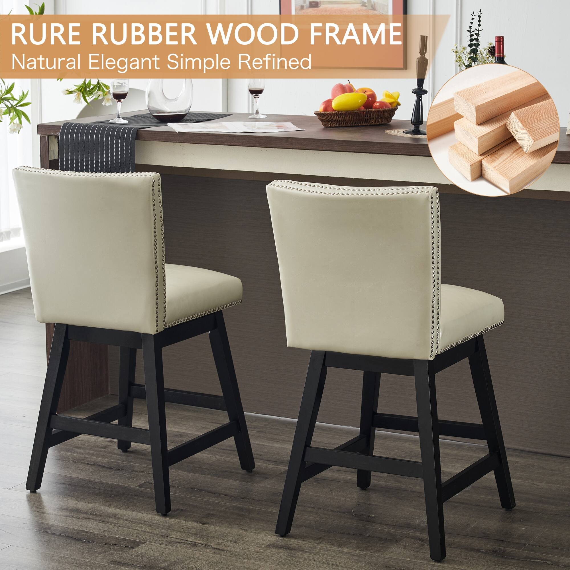 Bar Stools Set of 2, Modern PU Leather High Back Counter Stools Bed