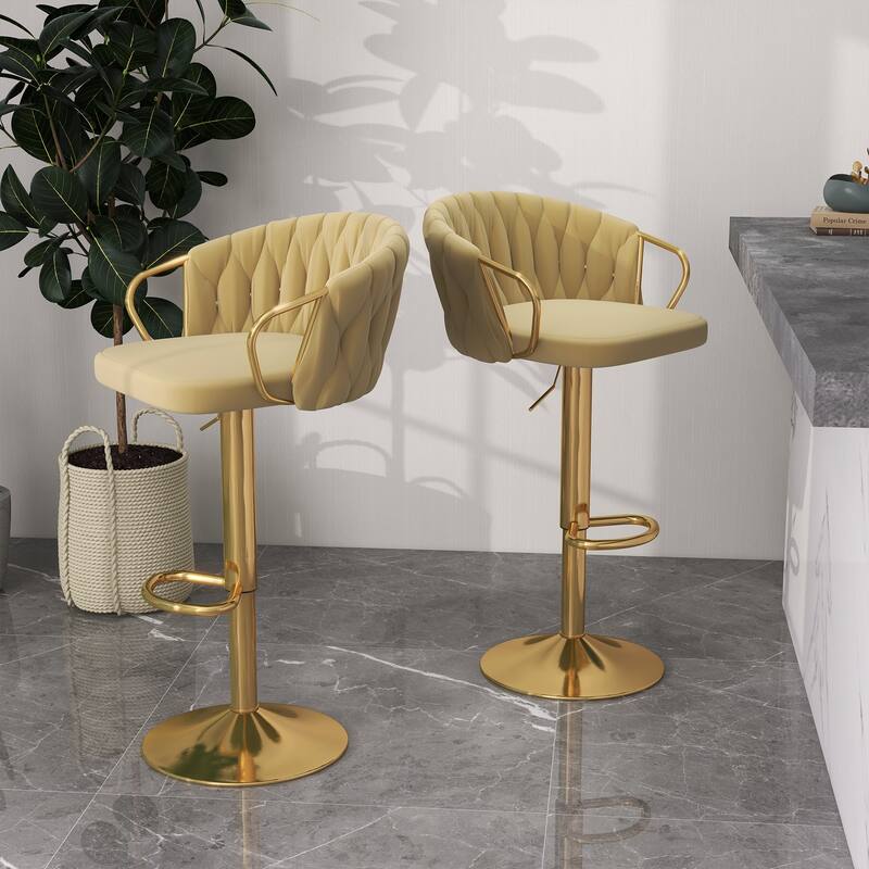 2 Set Counter Height Adjustable Velvet Bar Stools