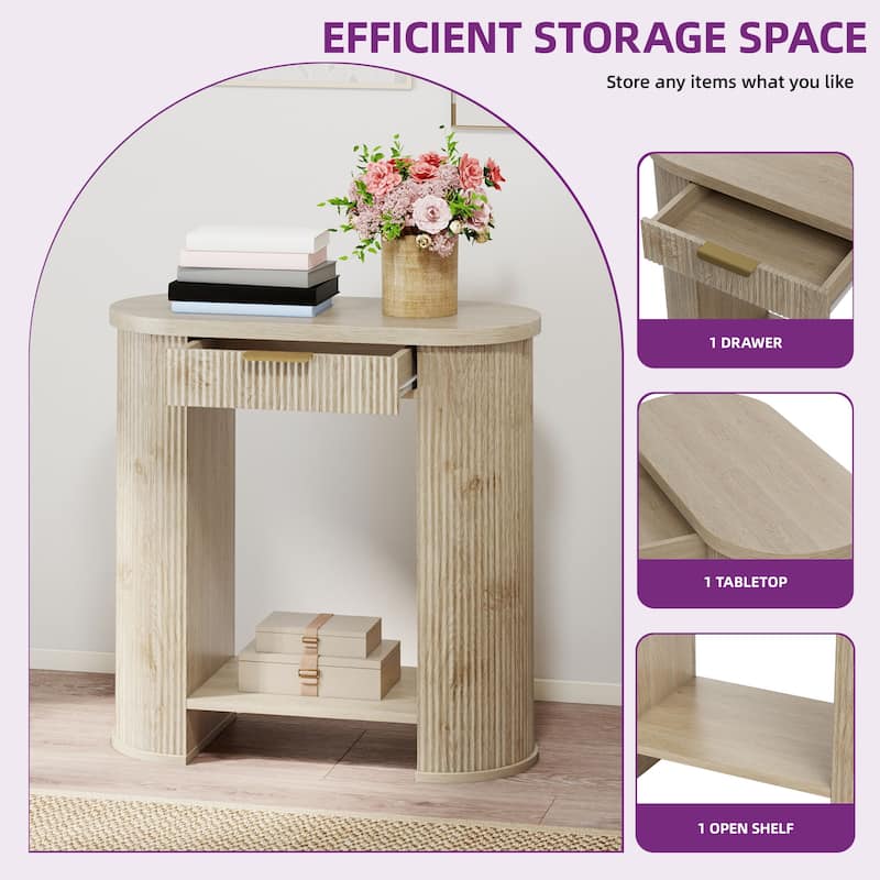 Moasis 2-Tier Narrow Fluted Console Table Sofa Side Table with Drawers