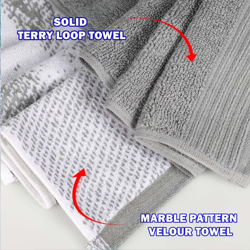 Superior Cotton Quick-Drying Solid and Marble 10 Piece Towel Set
