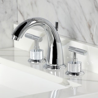 Kingston Brass Convergent Two-Handle 3-Hole Deck Mount Widespread Bathroom Faucet with Knurled Handle and Brass Pop-Up Drain