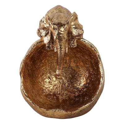 Resin Decorative Bowl Sculpted Elephant Head Design Finish - 8" Gold - 6" x 5" x 7.5"
