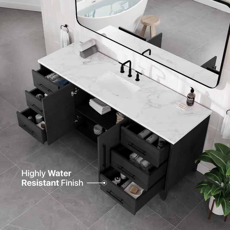 Eviva Graham Single Sink Bath Vanity with White Arabescato Engineered Stone Top