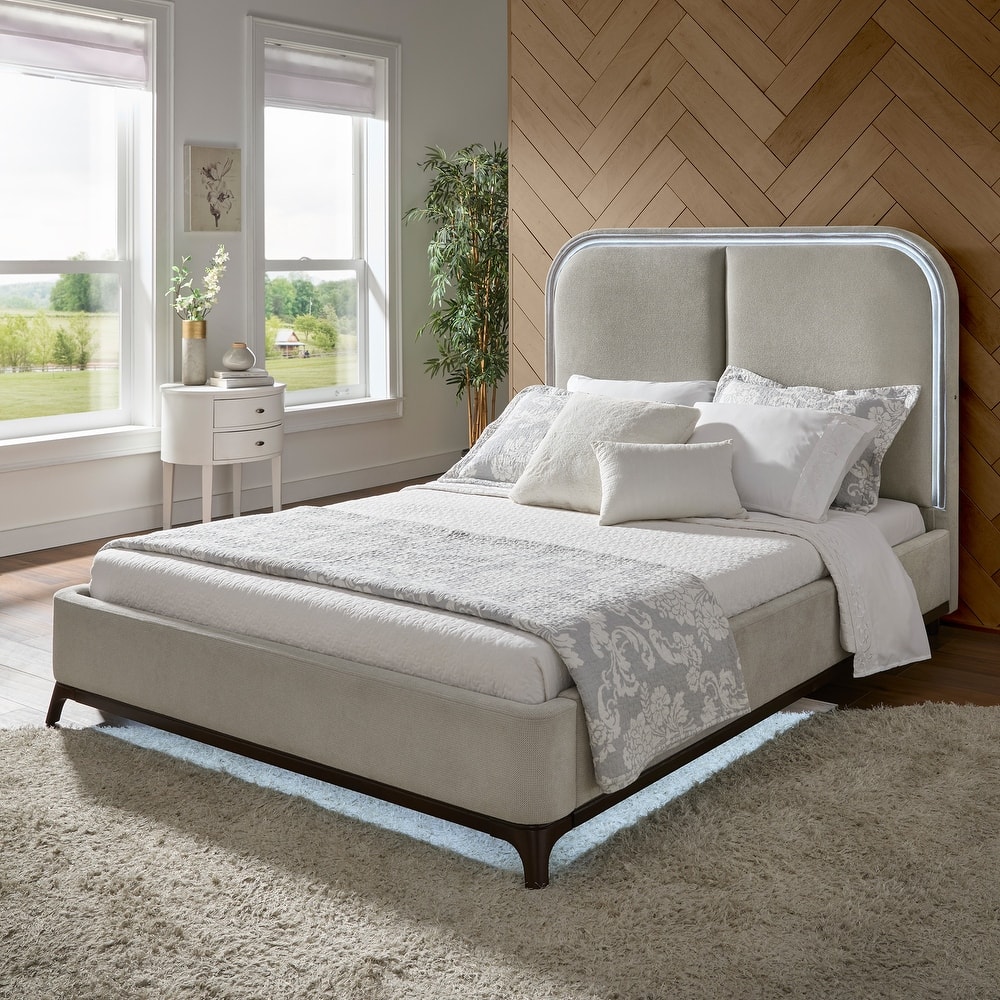 Tremont Curved LED Upholstered Platform Bed with Under-Bed Lighting by iNSPIRE Q Modern
