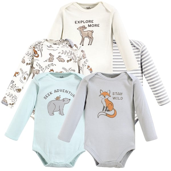 slide 1 of 1, Touched by Nature Organic Cotton Long-Sleeve Bodysuits, Dreamy Woodland 0-3 Months - Dreamy Woodland
