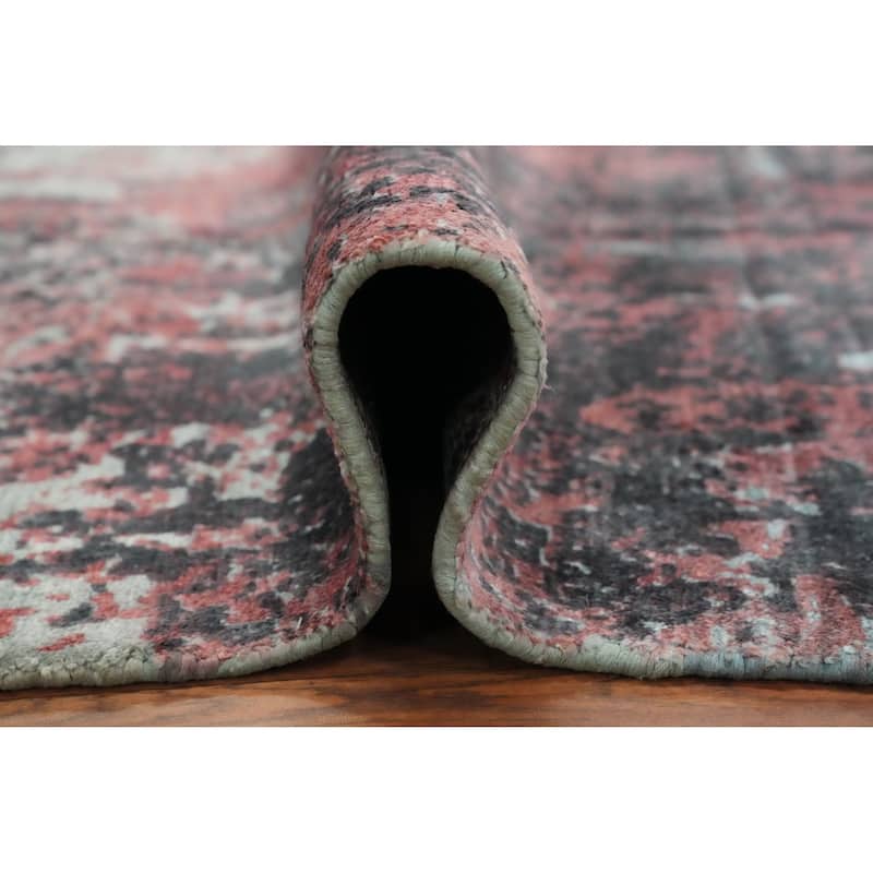 Hand Knotted Oriental Viscose Silk Carpet Modern Abstract Multi-Colored Abstract Area Rug - 9' 6'' X 6' 6''