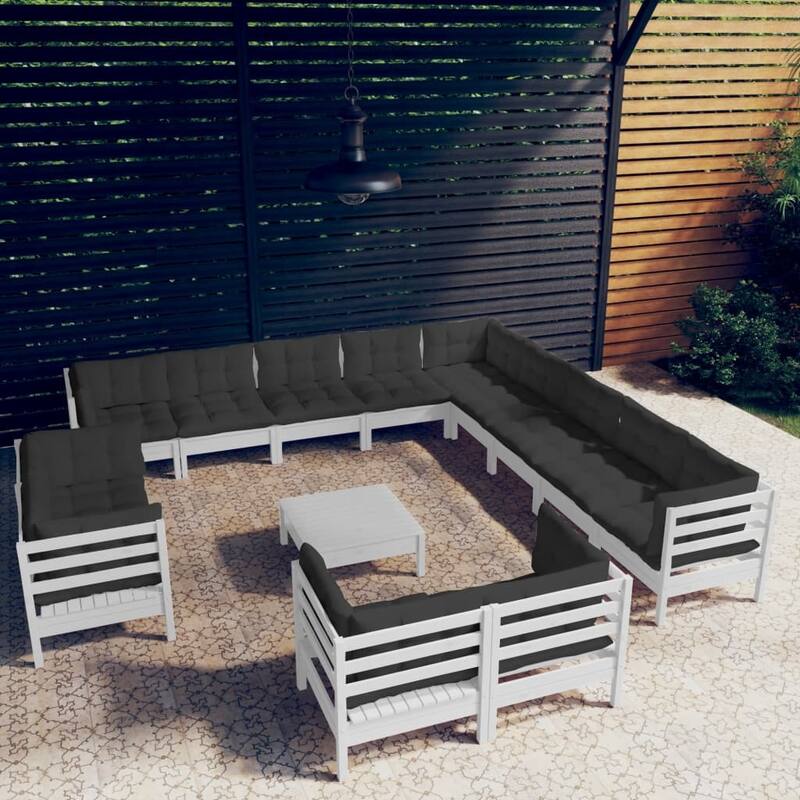 vidaXL Solid Pinewood Patio Lounge Set 14 Piece with Cushions Multi Colors