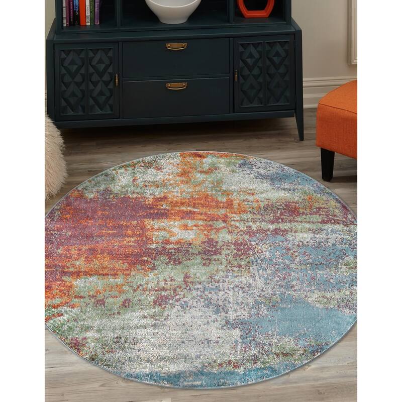 Contemporary Laka Collection Area Rug - Multi - 5'5" Round