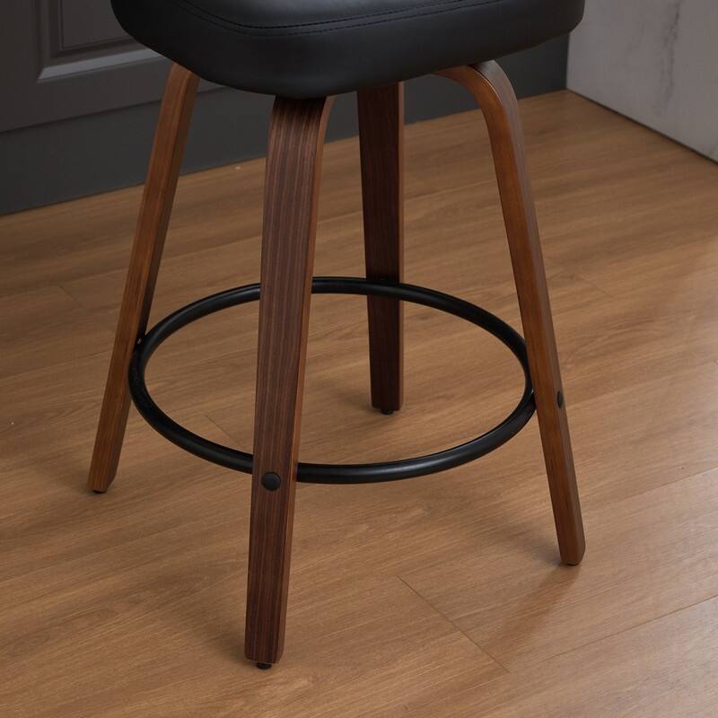 Swivel Bar Stools Set of 2, 26" Modern Faux Leather Counter Stools with Walnut Finish & 360 Degree Spin