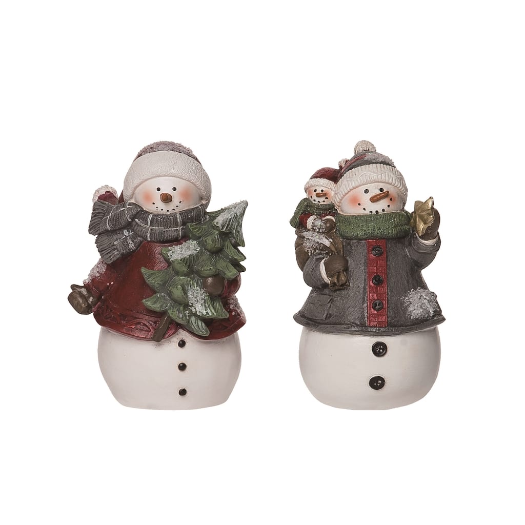 Transpac Small Resin Quilted Snowman Figurine Set of 2 Christmas Home Decorations