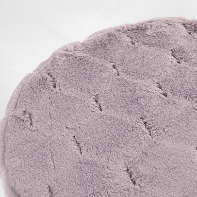 Jacquard Solid Fauxfur Round Ottoman