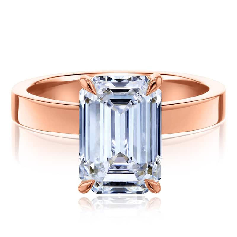 Kobelli 5 Carat Lab Grown Diamond Certified 14k Solid Gold Emerald-cut 3mm Plain Cigar Band Havana Engagement Ring (EF/VS) - Rose - 5.5