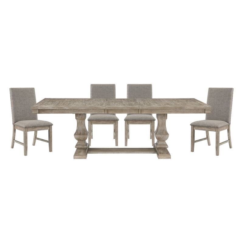 Traditional Dining Furniture Set Extendable Table Bench Side Chairs Wooden Rustic Style - 5pc Set