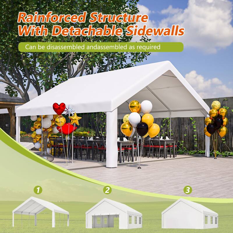 Large White Event Canopy Tent with Zipper Doors and Waterproof PE Cover for Backyard or Gatherings