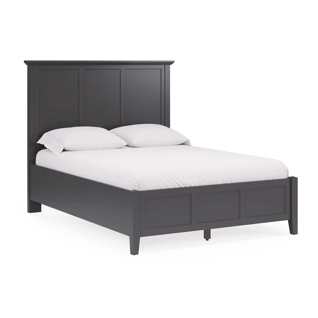 Fritz Queen Size Bed, Three Panel Design, Beveled Top, Black Solid Wood