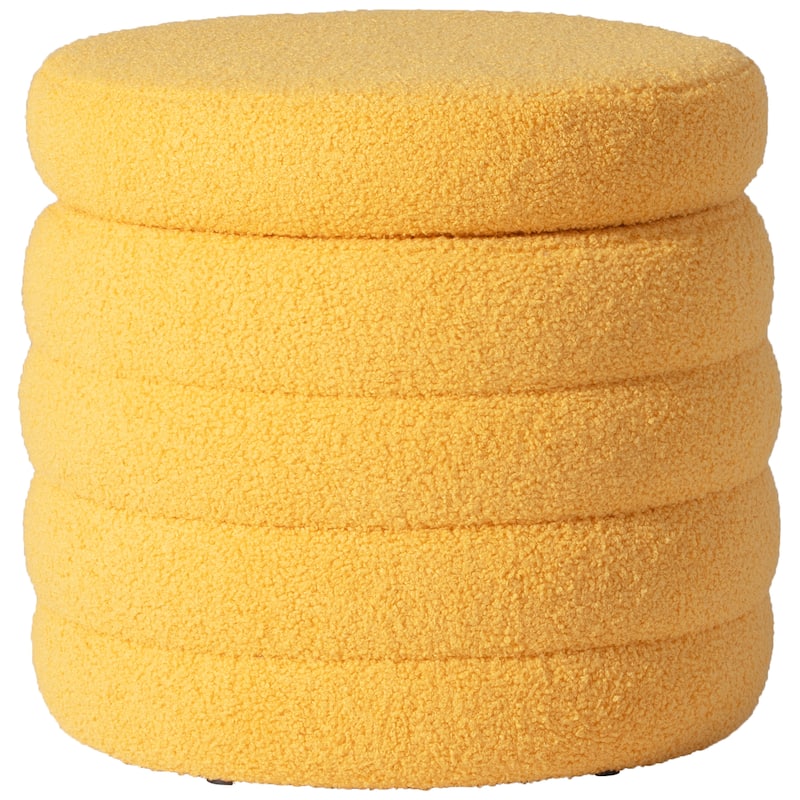 Bayville 16" Tall Sherpa Round Ottoman With Storage - Sunset Gold
