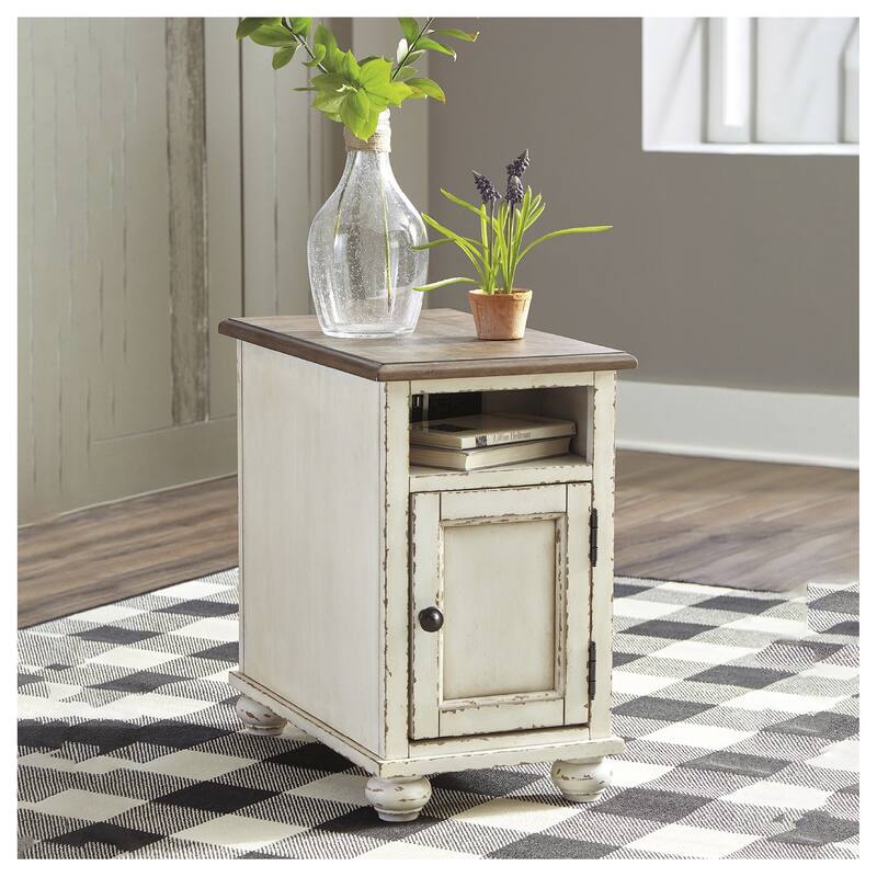 Realyn White/Brown Traditional Chair Side End Table